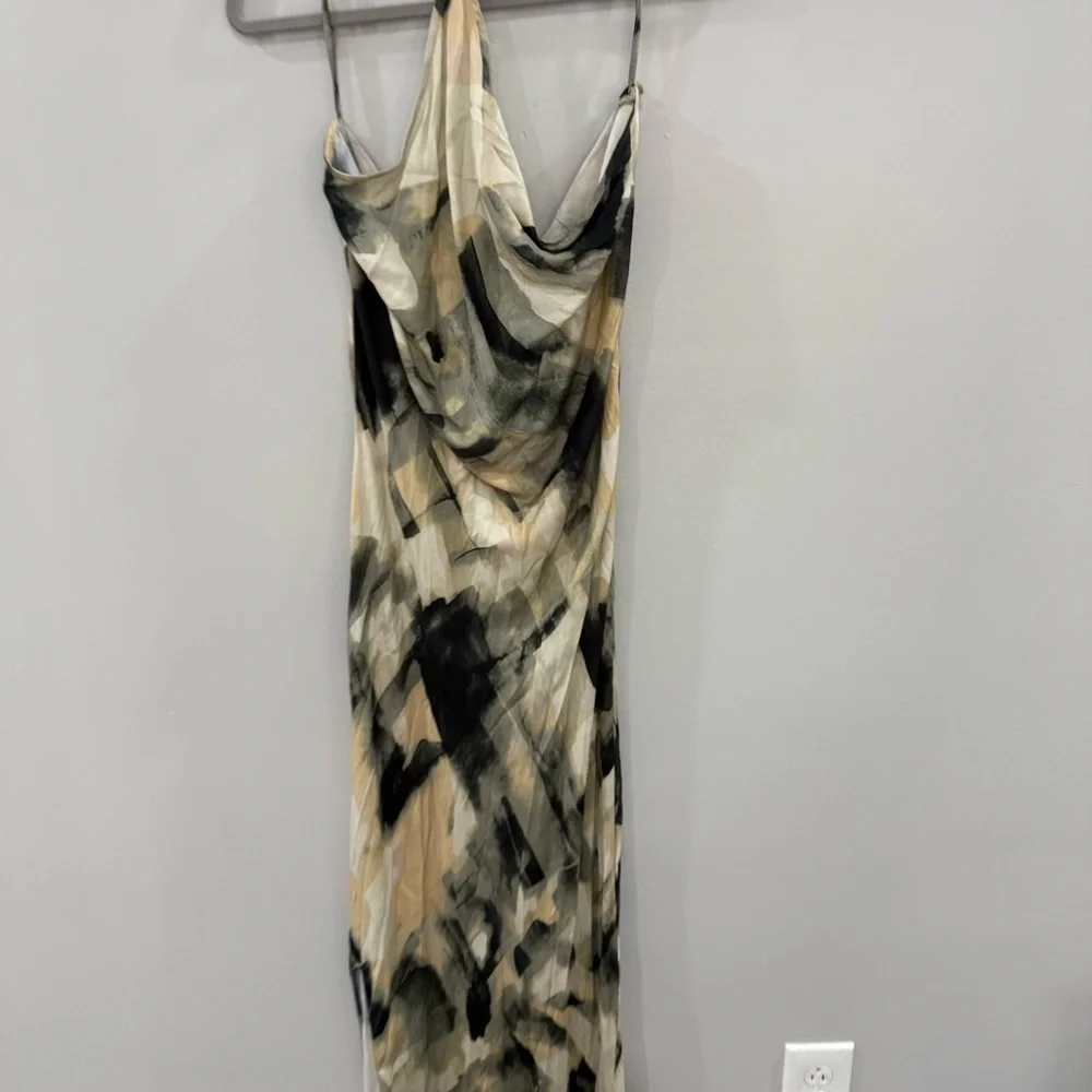 NWT Anthropologie Let Me Be Dress Halter Abstract Maxi in Black White